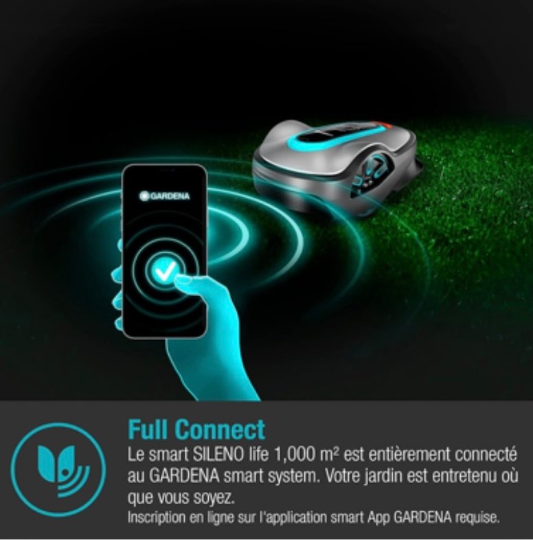 GARDENA SILENO life 1000. Tondeuse robot connectée Bluetooth®. < 1000m². Tond sous la pluie. Capteur de gel. Nettoyage à l’eau. Ultra-silencieuse – Image 3