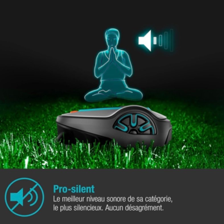 GARDENA SILENO life 1000. Tondeuse robot connectée Bluetooth®. < 1000m². Tond sous la pluie. Capteur de gel. Nettoyage à l’eau. Ultra-silencieuse – Image 4