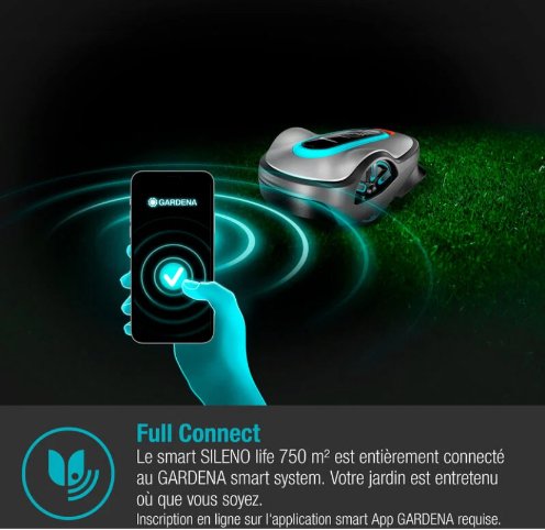 GARDENA smart SILENO Life 750. Tondeuse robot connectée. < 750m². Technologie LONA. Tond sous la pluie. Capteur de gel. Nettoyage à l’eau. Ultra-silencieuse – Image 5